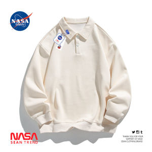 WASSUP PANDA Simple Japanese Style Heavyweight Collared Sweatshirt Mens Spring Autumn Trendy Pure Color Casual Polo Shirt Top