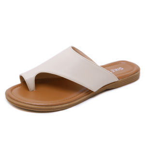 Womens Dressy Flat Summer Sandals Fashion Slides With Soft Leather Slippers Lightweight Casual Sandals Comfortable Beach Cute Ladies Flip Flops