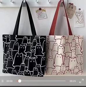 Ready Stock Canvas Tote Bag Simple Bag Shopping Zipper Bag Class Bag Shoulder Bag Ladies Bag Zipper Bag