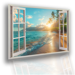 3D Sunset Blue Beach ธรรมชาติ Sky Aurora Lake หน้าต่างดูโปสเตอร์ Wall Art ภูมิทัศน์ทะเลตกแต่งห้องวอลล์เปเปอร์ภาพ