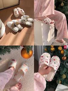 WY-XIXITIAO【PH】 Cartoon Christmas Elk Cotton Slippers ins Unique Simple High-End Panda Home Slippers for Women Comfortable Indoor Slippers All-Season Floor Shoes Indoor Plush Cotton Shoes