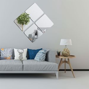 6/12 Chiếc 4in 2D Góc Vuông Tròn Gương Acrylic Dán Tường Tự Dán Cho Tập Gym Tại Nhà Phòng Ngủ Phòng Tắm Trang Trí