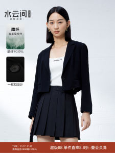 Black Short Tailored Jacket Womens Commute Fashion Acetate Suit Coat Sedate Style Long Sleeve Classic Collar Autumn New Arrival