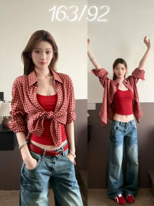 ZUKUN | Unique Beautiful Two-Piece Set Plaid Shirt & Tank Top