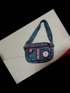 33New Style Worn-In Denim Crossbody Bag  Commuter Bag Large Capacity College Style Versatile Shoulder Bag for Men And Women