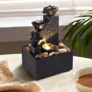Tabletop Fountain Water Circulating LED Decor Flowing Water Ornaments Meditation Desktop Waterfall Home Office Decoration