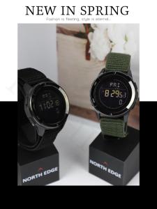NORTH EDGE Original Military Tactical Mens Watch Carbon Fiber Case LCD Dgital Watch Outdoor Compass Nylon Watch Strap 50M Waterproof ALPS Watch For Men