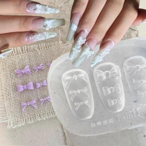 1 Khuôn Silicon Làm Móng 3D Hình Nơ Họa Tiết Ruy Băng Ballet Trong Suốt Dụng Cụ Tạo Mẫu Khắc Móng Tay Cho Làm Móng