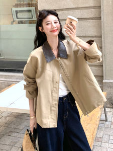 Retro Barn Style Color Block Collar Workwear Jacket Womens Short Casual Korean Personality Autumn New Arrival Polyester
