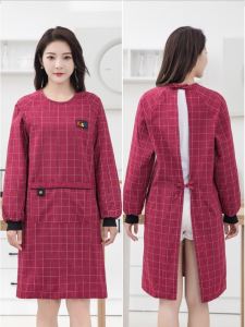 Long Sleeve Apron Cover up Cotton Kitchen Home Use Cooking Clothes Ladies Fashionable Pure Cotton Apron Handmade Non Disposable