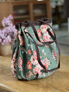 Large Capacity Drawstring Cotton Linen Bucket Bag Artistic Retro Print Handbag Tote Bag Commuter Soft Foldable Washable