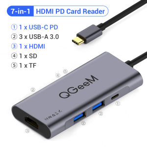 QGeeM USB C Hub for Macbook Pro Air HDMI VGA Micro SD Card Readers RJ45 Aux PD OTG Multi USB Hub Type C 3.0 Adapter for Notebook