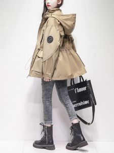 Stylish Womens Mid-Length Slim-Fit Jacket Spring Autumn Fashion 2025 Hooded Coat Korean Style Commute Polyester Fiber