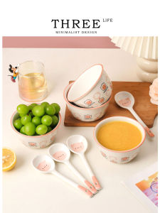 Cute Pig Ceramic Rice Bowl High Aesthetic Value Dinnerware Subtle Color Underglaze Daily Use Cartoon Pattern Smooth Edge
