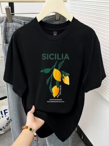 Pure Cotton Short Sleeve T-Shirt Women Summer New Exclusive Mango Letter Print Loose round Neck Top Comfortable Breathable