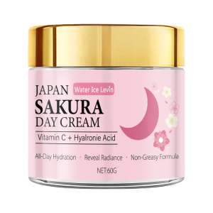 Japan Sakura Day Cream. Vitamin C Niacinamide Collagen Hyaluronic Acid Glycerin. All-Day Hydration Radiance. Non-Greasy. 60g.