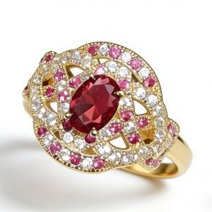 Huitan Delicate Gold Color Women Ring Inlaid Oval Red Shiny CZ Fashion Accessories for Wedding Party Noble Engagement Jewelry