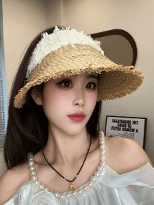 Womens Straw Sun Hat Summer Outdoor UV Protection Wide Brim Beach Sand Beach Topless Sun Hat Casual Style Spring Summer