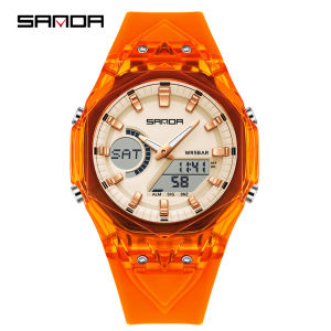SANDA 6283 Fashion Electronic Quartz Watches for Man Dual Display Students Luminous Alarm Clock Shockproof Sports Digital Watch