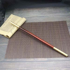 Carved Purple Sandalwood Golden Brass Martial Arts Stick Ornament Childrens Plaything Home Decor Carving Artwork