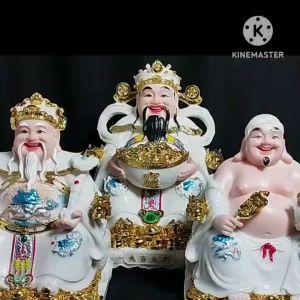 [ BỘ 3 ÔNG - GẤM TRẮNG ] THẦN TÀI +THỔ ĐỊA +THẦN TIỀN  [ COMPOSITE + BỘT ĐÁ ]