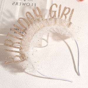 Sparkling “Birthday Girl” Headband Sequins Tulle Veil Hair Band Sweet Birthday Hair Hoop For Girls Women Party Hair Accessories
