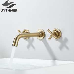 Brushed Golden Basin Faucet Wash Basin Sink Faucet Bathroom Basin Taps Wall Mounted Hot Cold Water Mixer Tap Bathtub Mixer