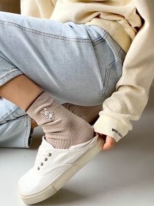 WAR01 KAOS KAKI WANITA TINGGI SEBETIS KAUS KAKI CEWEK REMAJA ABG KATUN BORDIR BUNNY IMPORT WOMEN KOREAN SOCKS LUCU