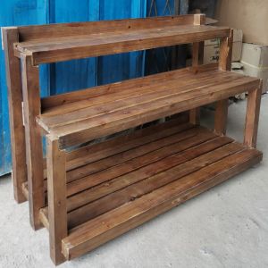 Outdoor Wooden Plant Stand Corrosion Resistant Floor Mounted Wall Adjacent Multi Succulent Step Flower Pot Storage Rack M018