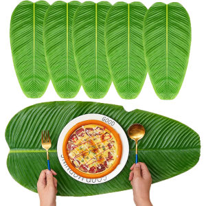 Artificial Plants Banana Leaf Table Mat Tropical Green Plants Fake Palm Tree Leaves Coaster Picnic Garden Party Wedding Fruits Plate Home Decor