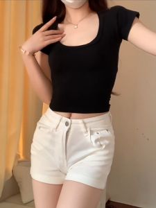 ใหม่ เสื้อยืดครอปท็อป แขนสั้น คอยู เซ็กซี่ สไตล์เกาหลี สําหรับผู้หญิง - ราคา รายปริมาณ ราค่าถูก