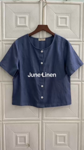 Áo Linen cổ tròn gài nút cho nữ. JUNE LINEN. A41