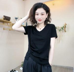 Summer Outdoor Casual Sports V-Neck Short Sleeve T-Shirt Pure Cotton Classic Color Solid Commute Style Slim Fit Korean Version