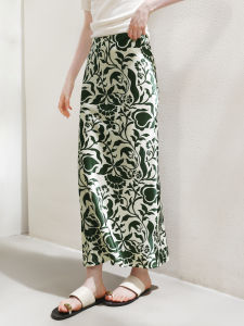 Miccbeirn | Silk Blend Retro Print Half Skirt A-Line Silhouette Fashion Slimming Midi Skirt For Short Women French Holiday Style