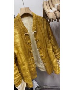 YUFUQING | New Chinese Style Ginger Yellow Shirt Lightweight Outerwear Womens Zen Retro Design Artistic Top Spring Autumn Wear
