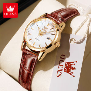 OLEVS Jam Tangan Wanita Terbaru 2024 Korea Aesthetic Tahan Air Kulit Led Perempuan Mewah Import Original Asli Bestie Cewek Kasual Jam Tangan Cewek