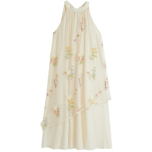 INMAN | Inman French Style Plant Embroidery Sleeveless Neck Hanging Dress Women Summer New Beach Sand Long Dress Casual Loose Waist