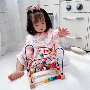 Wooden Montessori Toy Bead Stringing Building Blocks be Bead Maze Coaster Kids Education Toy绕珠串珠架玩具 Mainan Montessori