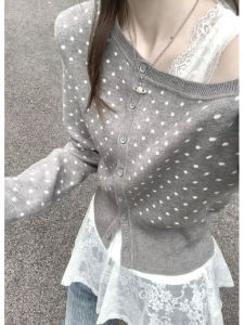 YUEZHONGWEI | Fall Stylish Off-shoulder Dotted Sweater Cardigan