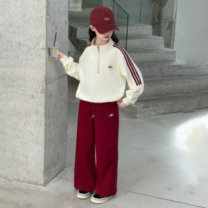 ชุดแฟชั่นฤดูใบไม้ผลิและฤดูใบไม้ร่วงสำหรับเด็กผู้หญิง ชุดสเวตเตอร์คอตั้ง กางเกงขายาว ชุดสองชิ้น แฟชั่น ชุดเด็กผู้หญิง