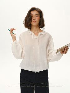 SHEITAOZI | Flattering Versatile Womens Blouse with Petal Collar Design and White Lace-Up