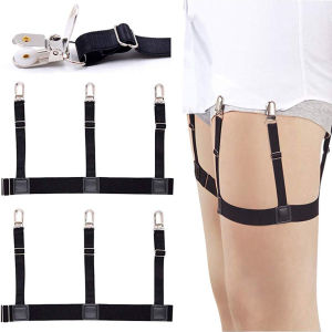 Mens Shirt Stays Adjustable Elastic Shirt Tuckers Garters Shirt Holders with Non-Slip Locking Clamps for Police Military-Black