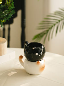 Cốc Cà Phê Gốm Trang Trí Mèo Vẽ Tay Dễ Thương Cốc Trà Cặp Đôi Cốc Sứ Tráng Men Dưới Màu Phong Cách Pháp Đồ Dùng Ăn Uống