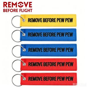 5 PCS Remove Before PEW Keychains Embroidered Key Tag Funny Safety Keyring For Backpack Car Motorcycle Gifts