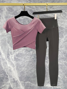 Trendy Integrated Yoga Suit Set Womens Summer Thin Short Sleeve Fitness Professional Breathable Moisture Wicking Quick Dry Gym Wear
