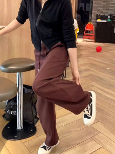 กางเกงวอร์มทรงหลวมขาบานสไตล์ย้อนยุคสำหรับผู้หญิง กางเกงขายาวทรงตรงสำหรับออกกำลังกาย กางเกงขายาวทรงหลวมสำหรับฤดูใบไม้ร่วงและฤดูหนาว