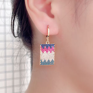 SEQUITO Personality Ladies Jewelry Gold Plated Micro Pave Settiing Colorful AAA Cubic Zirconia New Arrival Rectangle Drop Earrings for Birthday SE933