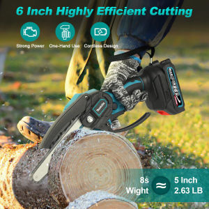 Cordless Electric Chain Saw Made in Japan Mini 6 Inch Rechargeable Handheld Electric Chainsaw 36v to 198v Optional 2pc Lithium Battery Portable Woodworking Handheld Pruning Chainsaw Garden Portable Cutting Tool Set