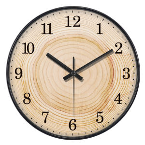 Round Quartz Wall Clock 2D Wood Grain Silent Large Numerals Clock ABS Frame Rustic Decor for Living Room Bedroom Kitchen Cottage
