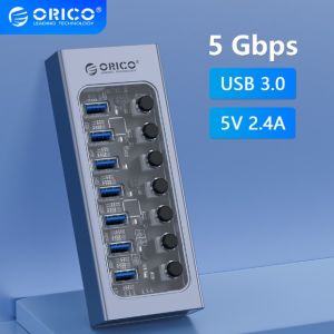 ORICO อุปกรณ์คอมพิวเตอร์ขยายสัญญาณ3.0 7ฮับ USB พอร์ตพร้อมที่ชาร์จ BC1.2ที่อะแดปเตอร์จ่ายไฟไฟ12V USB สำหรับ Macbook Pro